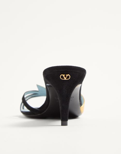Valentino Garavani - Foliefoliage Suede Slide Sandal 65mm - Black/gold - Woman - Sandals